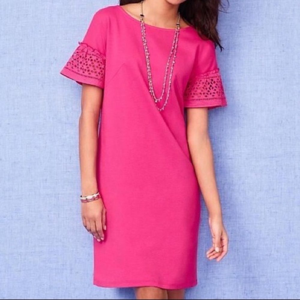 Talbots beautiful pink cotton eyelet sleeve shift dress
